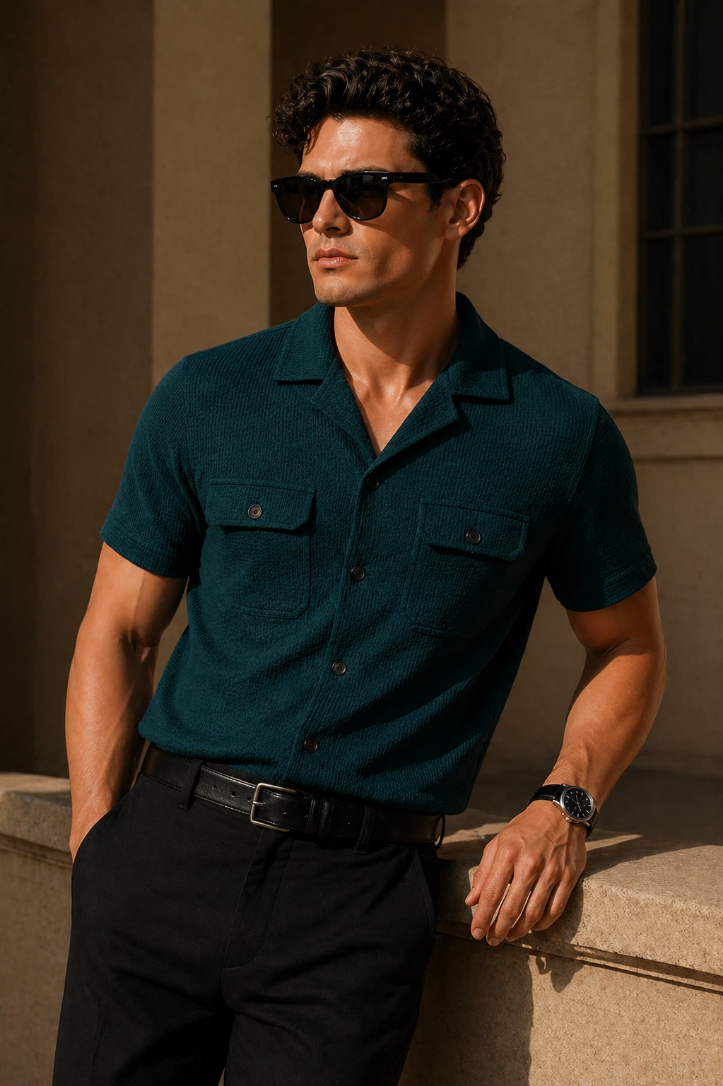 ZAAعNEY Waffle Knit Dark Teal Shirt